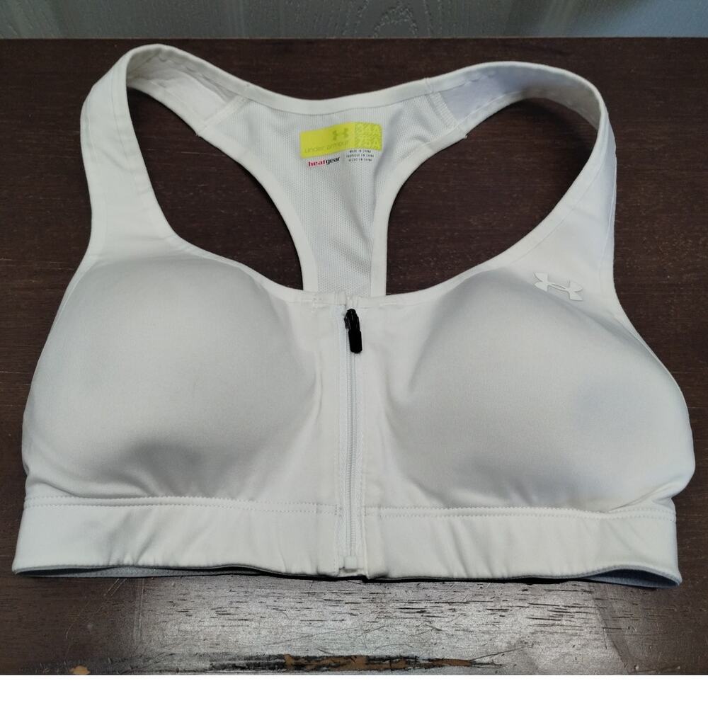 Under Armour Size 34A Heat Gear Compression Zip Front Racerback Sports Bra